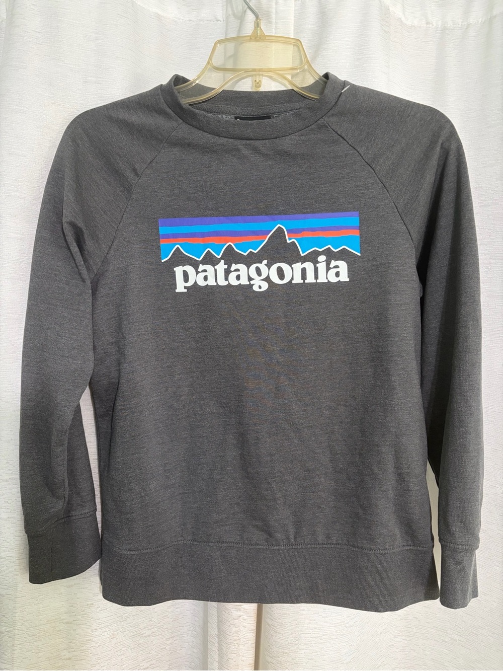 Patagonia BOYS size Large Charcoal Crewneck Sweatshirt with Multicolor Logo